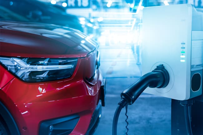 car charging at electric car charging station. electric vehicle